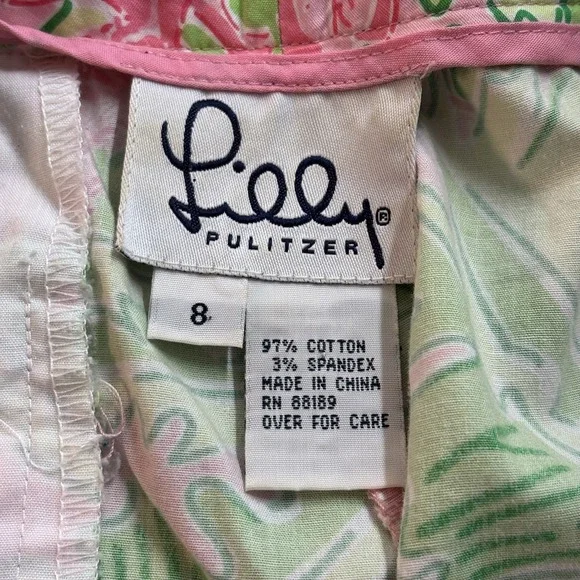 Lilly Pulitzer Monkey Music Pants Womens 8 Pink Green Cropped Capri Fun Tropical - Picture 2 of 8